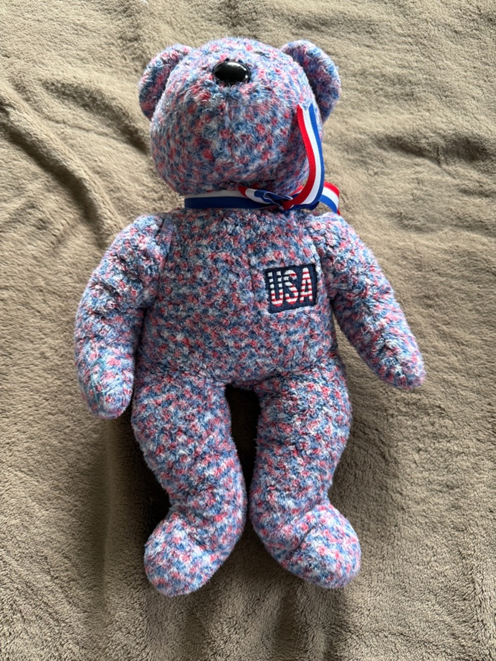 Ty Multicolor Red White Blue Flecked Plush Bear